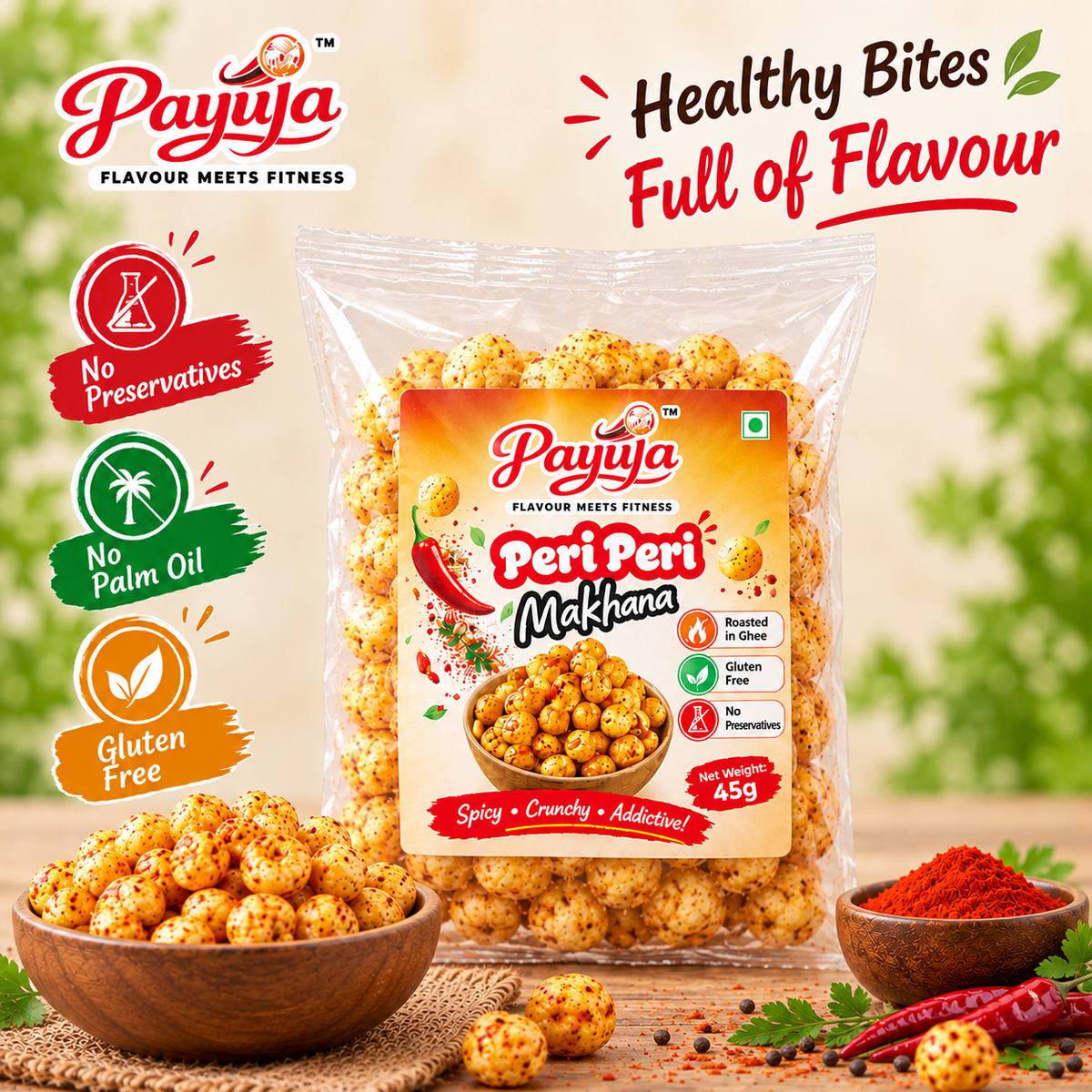 Payuja Peri Peri Makhana – Spicy & Crunchy Roasted Fox Nuts | 45g