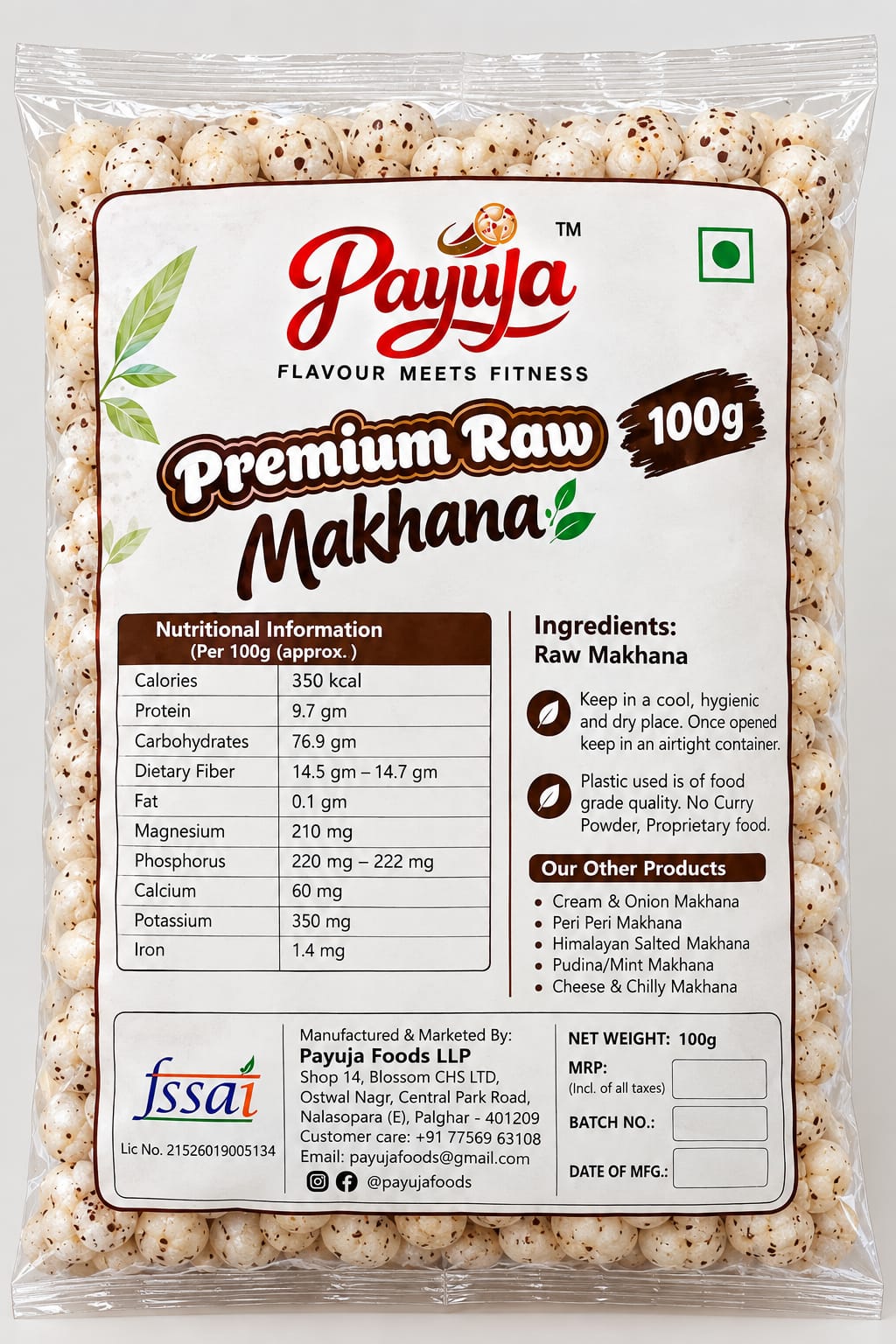 Payuja Premium Raw Makhana | Fox Nuts | 100g